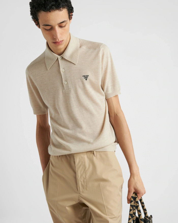 NIGO Prada Men's Summer Solid Color Embroidered Logo Wool Knit Polo Shirt Short Sleeve T-Shirt #nigo98532