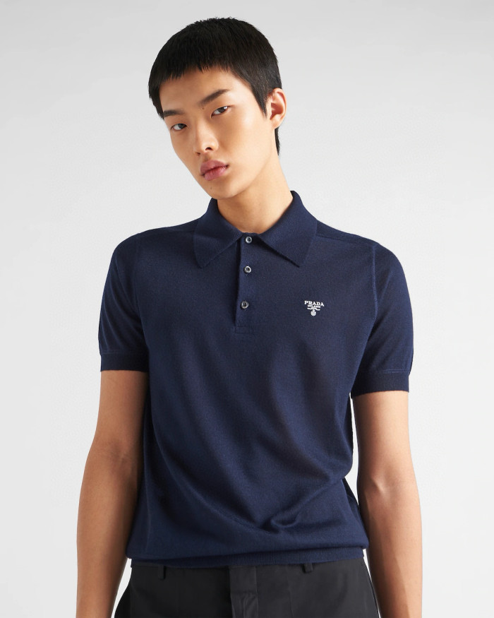 NIGO Prada Men's Summer Solid Color Embroidered Logo Wool Knit Polo Shirt Short Sleeve T-Shirt #nigo98532