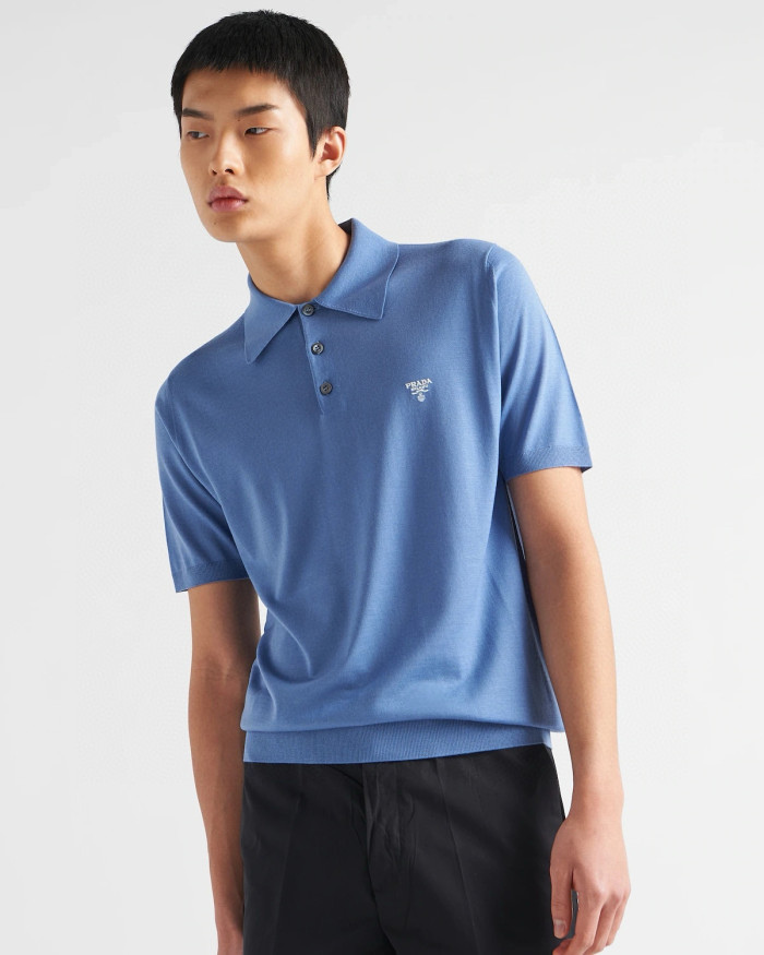 NIGO Prada Men's Summer Solid Color Embroidered Logo Wool Knit Polo Shirt Short Sleeve T-Shirt #nigo98532