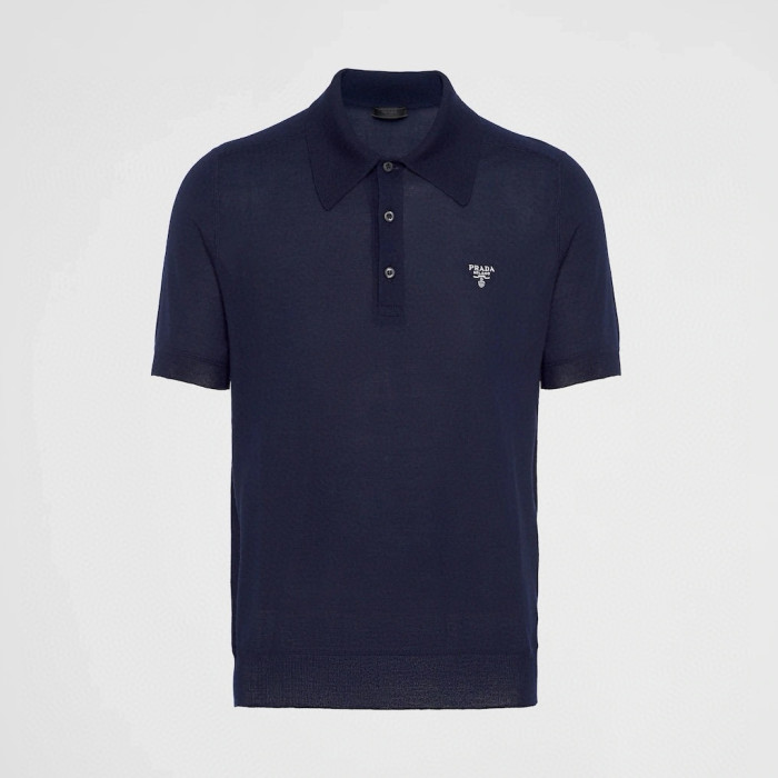 NIGO Prada Men's Summer Solid Color Embroidered Logo Wool Knit Polo Shirt Short Sleeve T-Shirt #nigo98532
