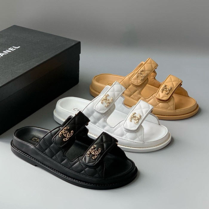 NIGO Chanel Women's Summer Solid Color Velcro Lambskin Sandals Slippers Shoes #nigo98538