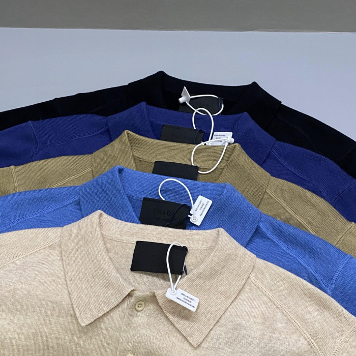 NIGO Prada Men's Summer Solid Color Embroidered Logo Wool Knit Polo Shirt Short Sleeve T-Shirt #nigo98532