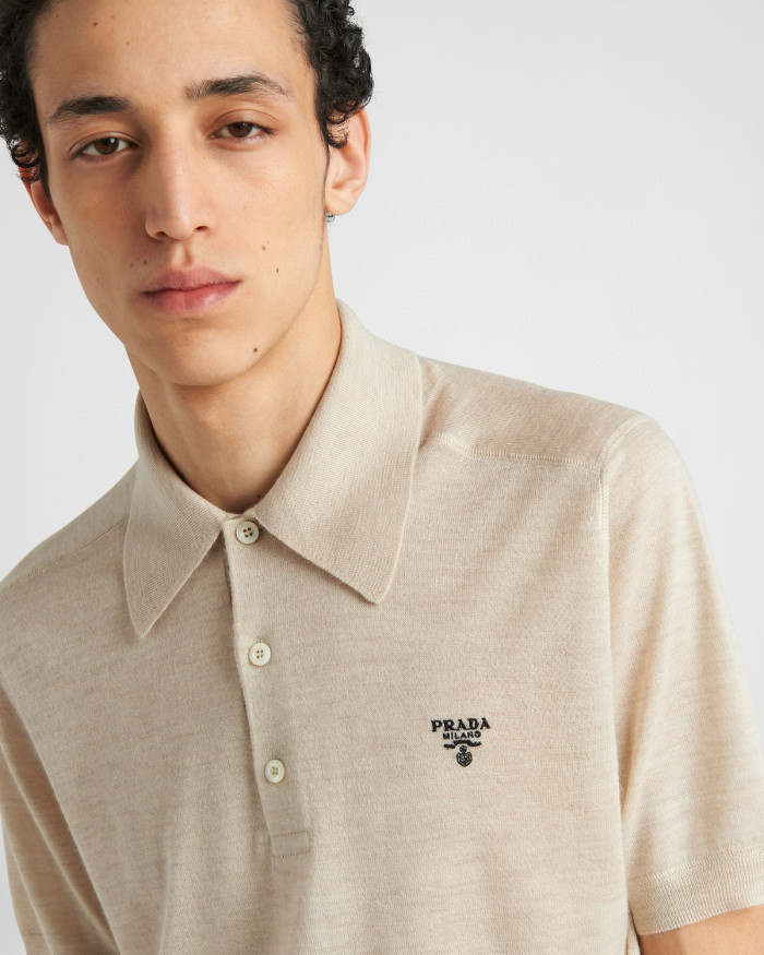 NIGO Prada Men's Summer Solid Color Embroidered Logo Wool Knit Polo Shirt Short Sleeve T-Shirt #nigo98532