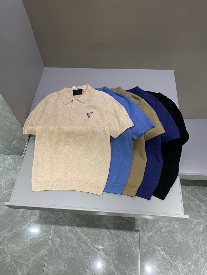 NIGO Prada Men's Summer Solid Color Embroidered Logo Wool Knit Polo Shirt Short Sleeve T-Shirt #nigo98532
