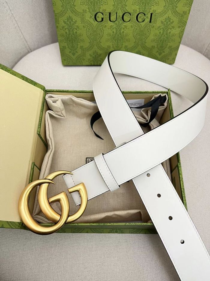 NIGO Gucci Men's and Women's Gold Double G Buckle White Leather Belts Width 4cm #nigo98557