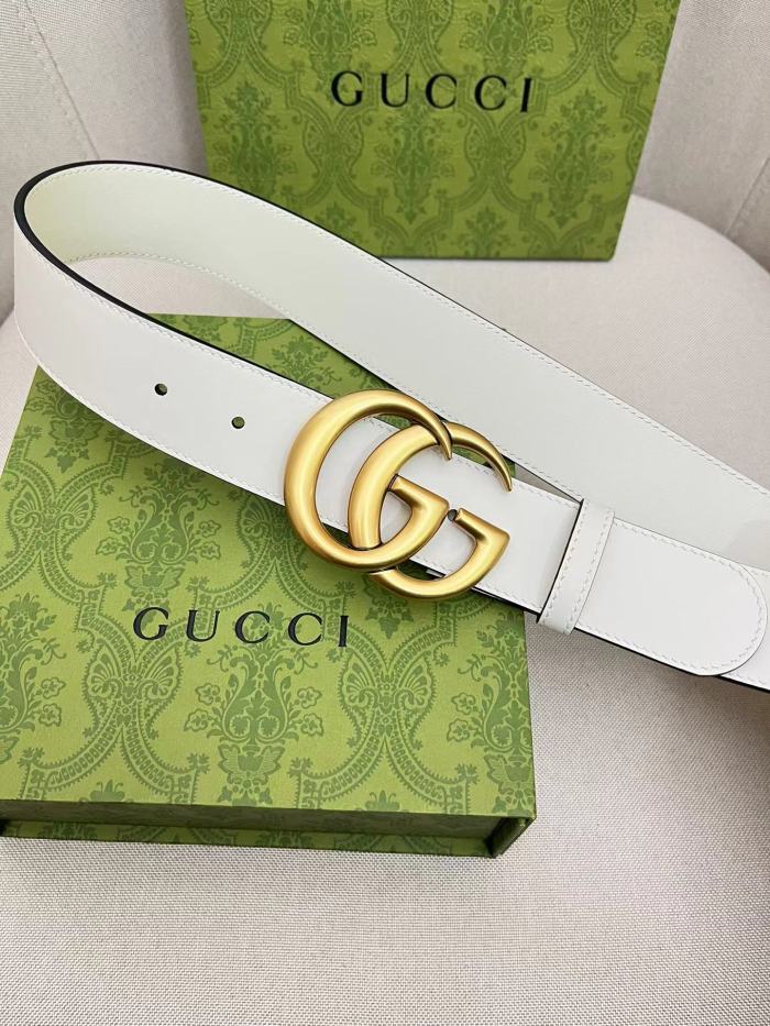 NIGO Gucci Men's and Women's Gold Double G Buckle White Leather Belts Width 4cm #nigo98557