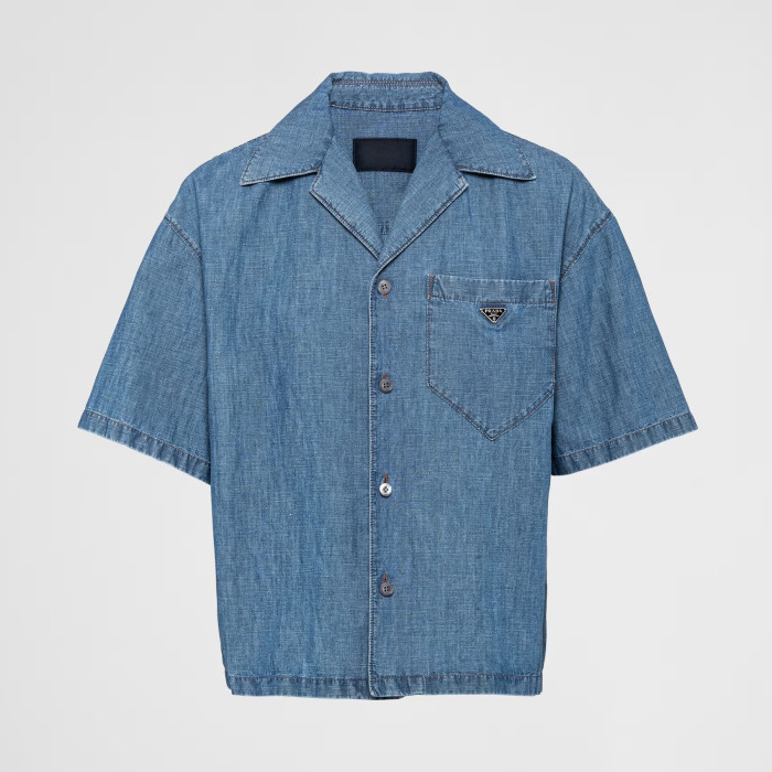 NIGO Prada Men's Summer Blue Lapel Single Breasted Short Sleeve Denim Shirt Jacket Shorts Set Suit #nigo98554