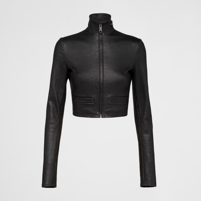 NIGO Prada Women's Spring and Summer Black Triangle Label Logo Zipper Leather Jacket Vest Half-body Skirt Three Piece Set Suit #nigo98553