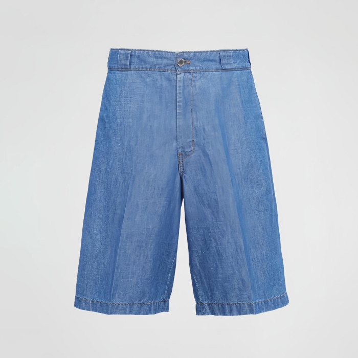 NIGO Prada Men's Summer Blue Lapel Single Breasted Short Sleeve Denim Shirt Jacket Shorts Set Suit #nigo98554