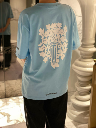 NIGO Chrome Hearts Men's and Women's Summer Blue Cotton Round Neck Loose Fit Short Sleeve T-shirt #nigo98569