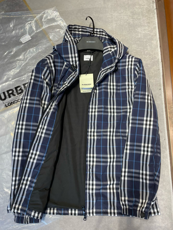 NIGO Burberry Men's Spring and Autumn Blue Plaid Hooded Zipper Long Sleeve Jacket #nigo98568