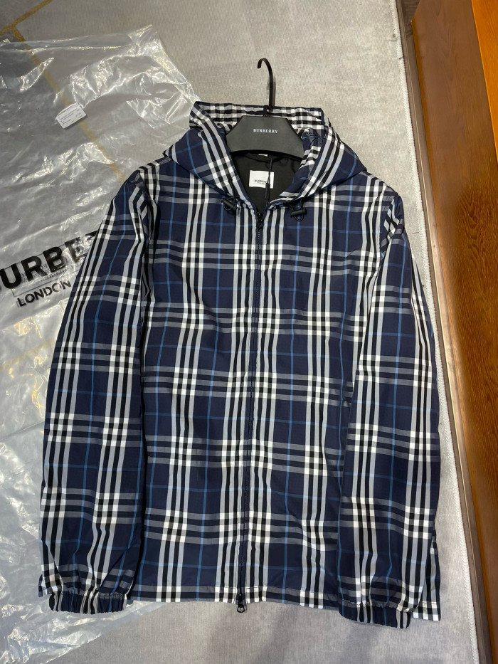 NIGO Burberry Men's Spring and Autumn Blue Plaid Hooded Zipper Long Sleeve Jacket #nigo98568