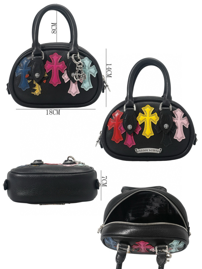 NIGO Chrome Hearts 925 Silver Leather Colorblocked Cowhide Patchwork Sheepskin Handbag Bag Bags #nigo98579