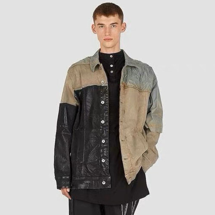 NIGO Rick Owens DRKSHDW Men's Spring And Fall Fashion Splicing Lapel Single-Breasted Long-Sleeved Denim Jacket Coat Ngvp #nigo7945