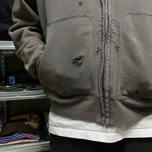 NIGO Saint Michael Men's Spring And Autumn Cotton Multi-Pocket Zipper Casual Long Sleeve Solid Color Destruction Washed Hooded Sweatshirt Ngvp #nigo7942