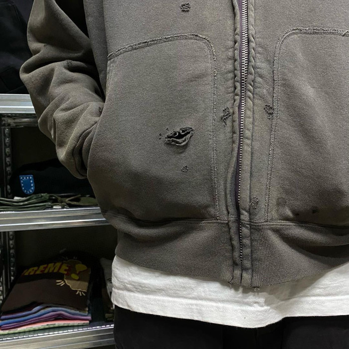 NIGO Saint Michael Men's Spring And Autumn Cotton Multi-Pocket Zipper Casual Long Sleeve Solid Color Destruction Washed Hooded Sweatshirt Ngvp #nigo7942