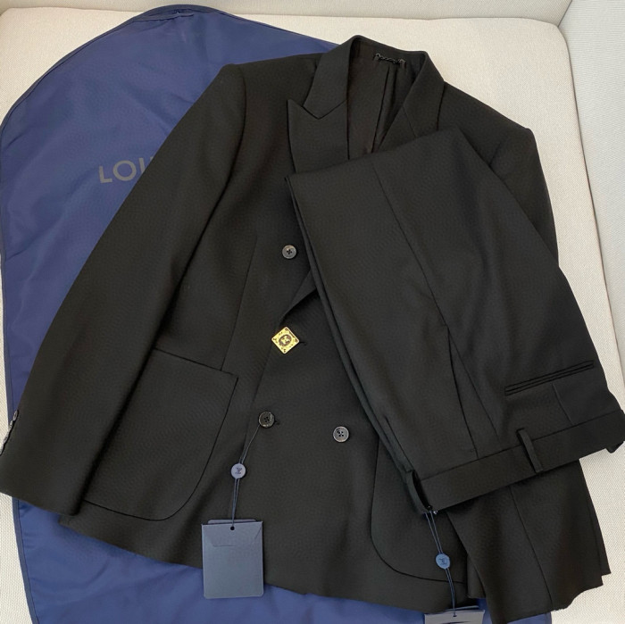 NIGO Louis Vuitton Men's Spring And Fall Black Wool Twill Double Breasted Blazer Jacket Casual Pants Suit Set #nigo98626