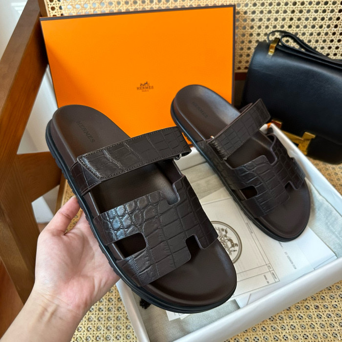 NIGO Hermes Men's Simple Comfortable Velcro Casual Leather Sandals Slippers Shoes #nigo98613
