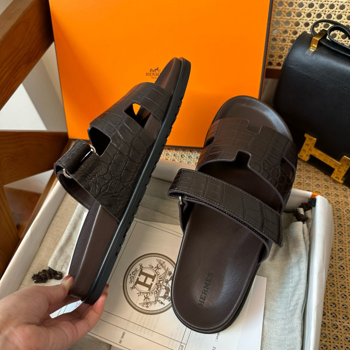 NIGO Hermes Men's Simple Comfortable Velcro Casual Leather Sandals Slippers Shoes #nigo98613