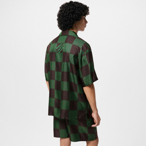 NIGO Louis Vuitton Men's Summer Green Checkerboard Logo Pattern Single Breasted Loose Short Sleeved Shirt High Waisted Elastic Leisure Shorts Pants Sei Suit #nigo98616