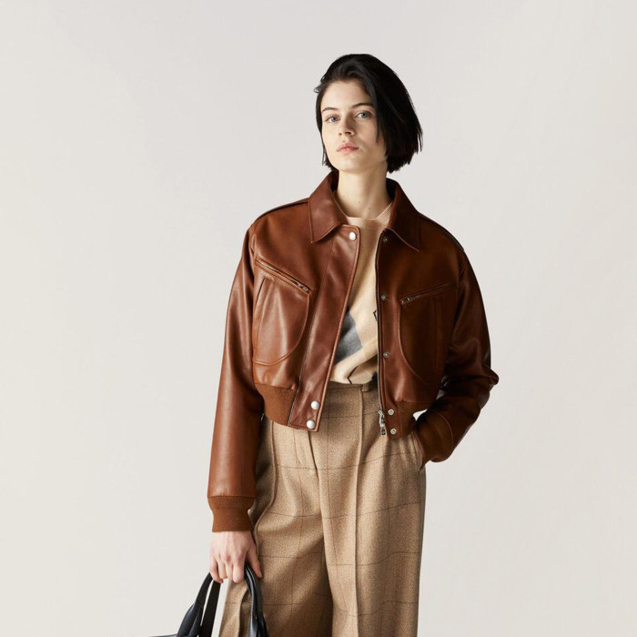 NIGO Loro Piana Women's Spring And Autumn Fashion Retro Solid Color Lapel Zipper Long Sleeve Sheepskin Roldan Bomber Jacket Ngvp #nigo6647