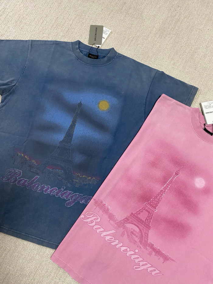 NIGO Balenciaga Men's Summer Paris Moon Solid Color Vintage Plain Knit Large Silhouette Short Sleeve T-Shirt #nigo98652