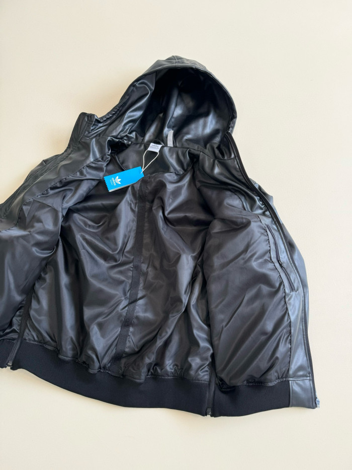 NIGO Adidas Originals Men's And Women's Spring And Fall Models Three Stripes Color Blocking Loose Sports Hooded Leather Jacket #nigo98641