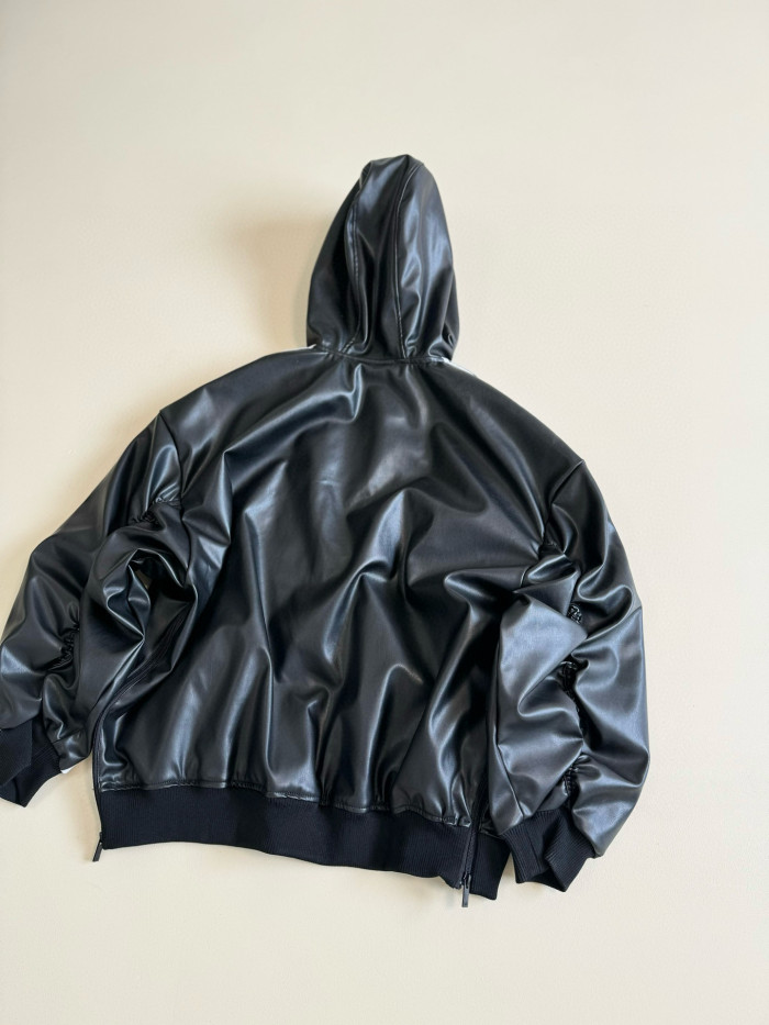 NIGO Adidas Originals Men's And Women's Spring And Fall Models Three Stripes Color Blocking Loose Sports Hooded Leather Jacket #nigo98641