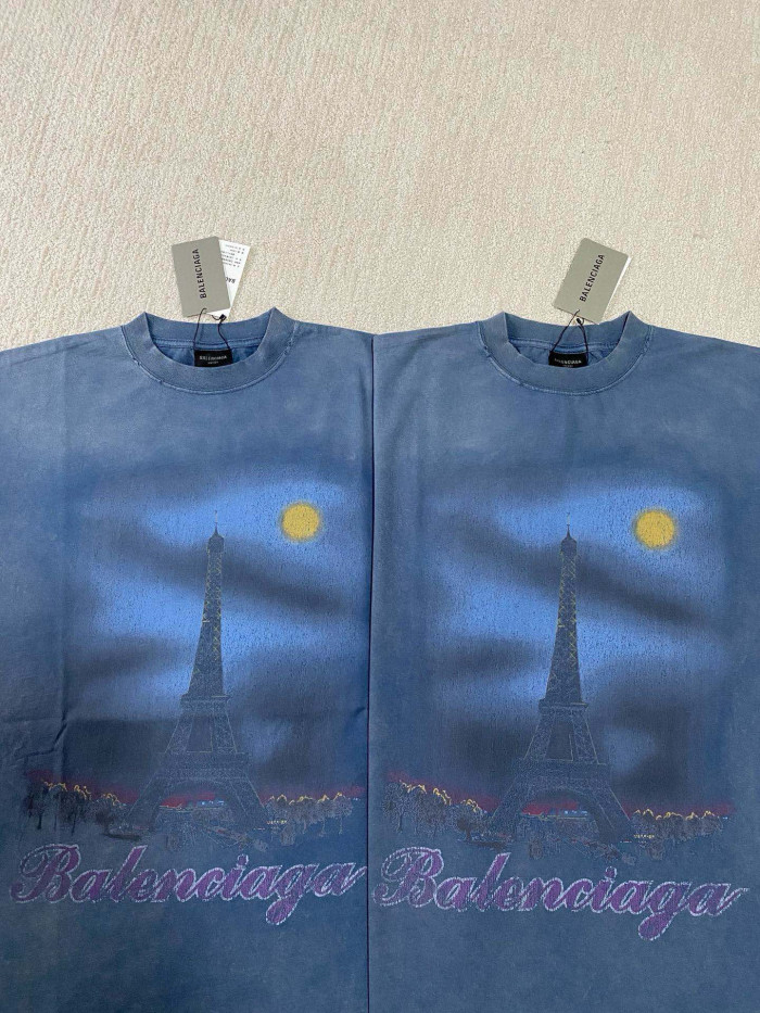 NIGO Balenciaga Men's Summer Paris Moon Solid Color Vintage Plain Knit Large Silhouette Short Sleeve T-Shirt #nigo98652