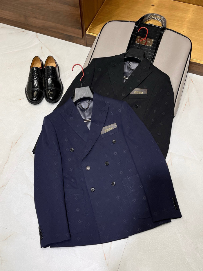 NIGO Louis Vuitton Men's Spring And Autumn Embossed Monogram Double Breasted Lapel Long sleeved Black Blazer Jacket #nigo98638