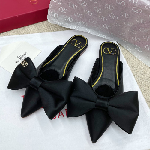 NIGO Valentino Women's Fashionable Silk Satin Leather Bow Muller Pointed Flat Bottom Slippers Casual Shoes #nigo98634