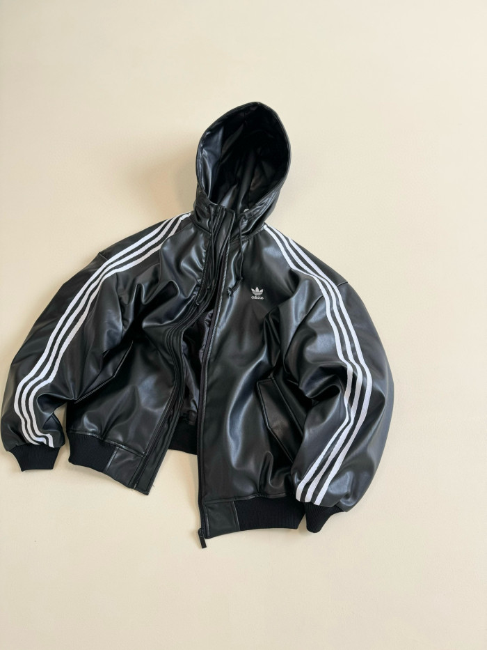 NIGO Adidas Originals Men's And Women's Spring And Fall Models Three Stripes Color Blocking Loose Sports Hooded Leather Jacket #nigo98641