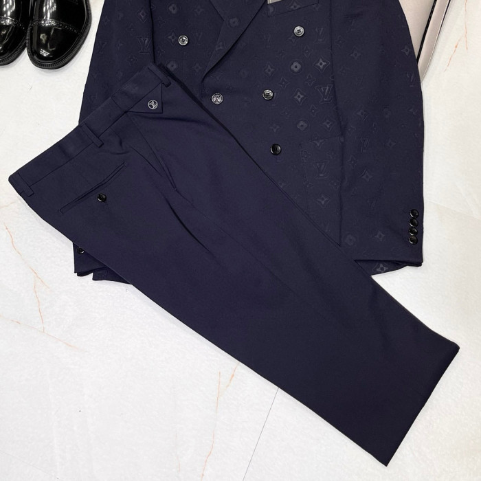 NIGO Louis Vuitton Men's Spring And Autumn Embossed Monogram Double Breasted Lapel Long sleeved Black Blazer Jacket #nigo98638