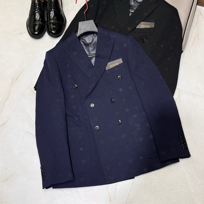 NIGO Louis Vuitton Men's Spring And Autumn Embossed Monogram Double Breasted Lapel Long sleeved Black Blazer Jacket #nigo98638