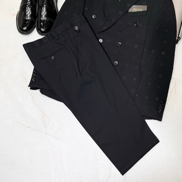 NIGO Louis Vuitton Men's Spring And Autumn Embossed Monogram Double Breasted Lapel Long sleeved Black Blazer Jacket #nigo98638