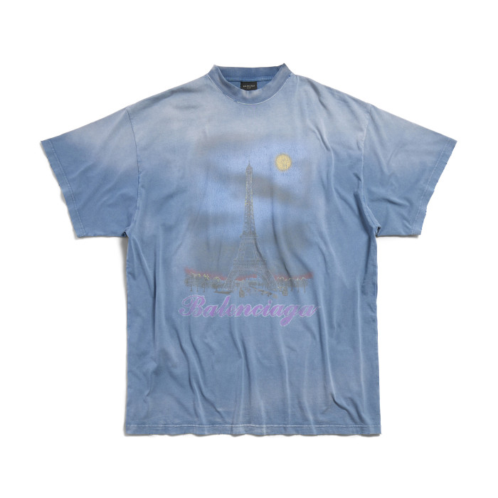 NIGO Balenciaga Men's Summer Paris Moon Solid Color Vintage Plain Knit Large Silhouette Short Sleeve T-Shirt #nigo98652
