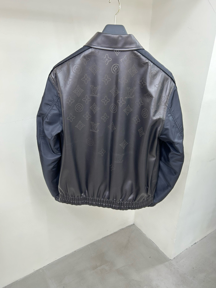 NIGO Louis Vuitton Perforated Mix Leather Blouson Men's Fall/Winter Black Zipper Long Sleeve Perforated Logo Mixed Leather Jacket #nigo98653
