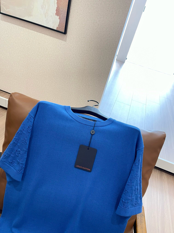 NIGO Louis Vuitton Men's Summer Blue Logo Jacquard Round Neck Cotton Short Sleeve T-Shirt #nigo98663