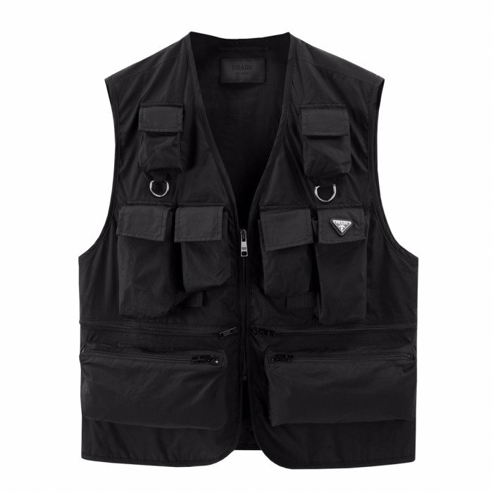NIGO Prada Men's Summer Black Logo Patch Pocket V-Neck Zipper Casual Vest Jacket #nigo98664