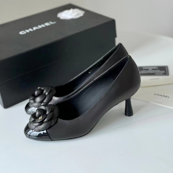 NIGO Chanel Women's Spring And Summer Colorblocking Flowers High Heels Temperament Fashion Single Shoes Sheepskin High Heels #nigo98731