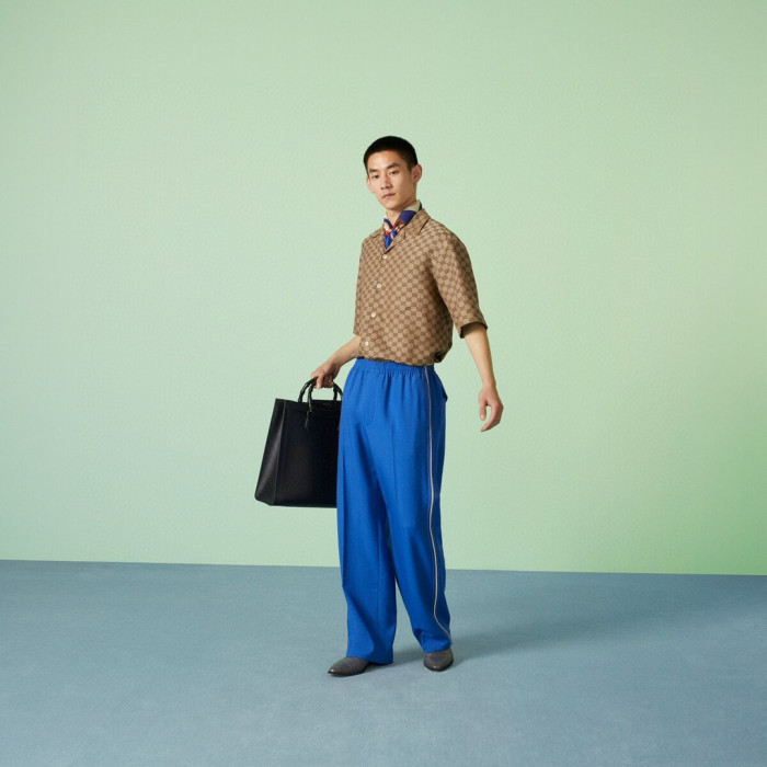 NIGO Gucci Men's Summer Brown Lapel Single Breasted Logo Printed Short Sleeve Shirt #nigo98679
