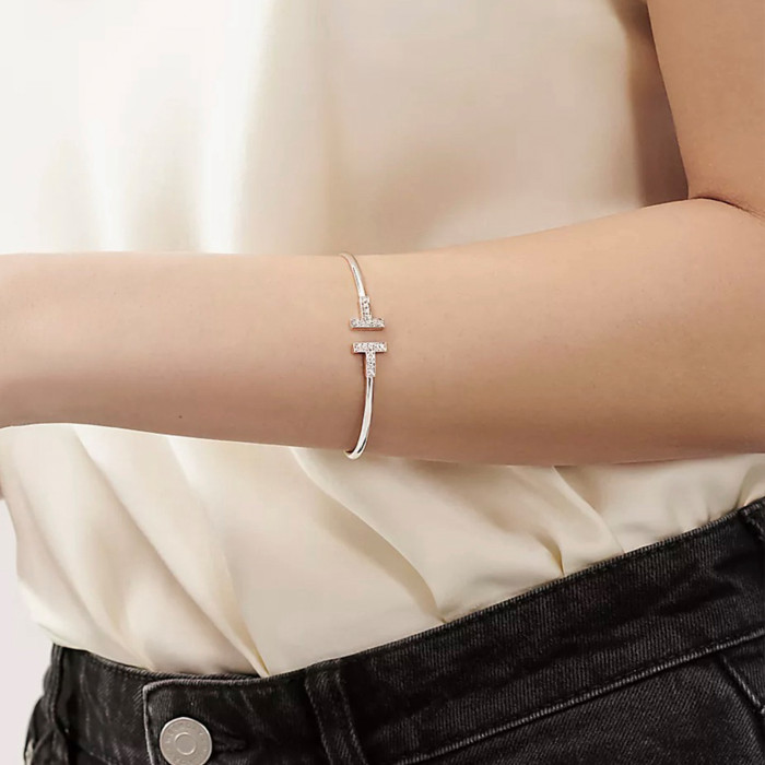 NIGO Tiffany & Co. Women's Men's Fashion Trend Letter Metal Bracelet With Diamond Luxury Temperament Jewelry Accessories Ngvp  #nigo7963