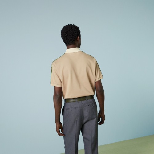NIGO Gucci Men's Summer Khaki Striped Trim Cotton Polo Neck Short Sleeve T-Shirt #nigo98683
