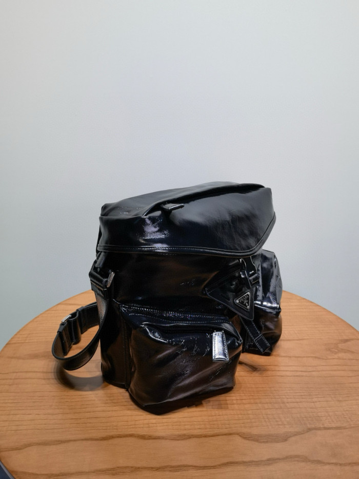 NIGO Prada Men's Black Triangle Label Metal Logo Leather Crossbody Shoulder Bag Bags #nigo98744