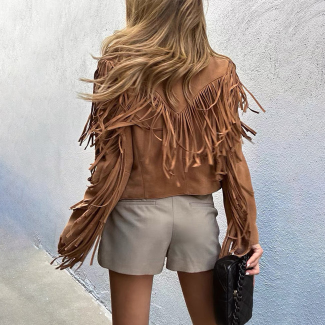 NIGO SAINT LAURENT Women's Spring And Fall Fashion Luxury Suede Temperament Jacket Tassel Lapel Long Sleeve Short Jacket Ngvp #nigo7969
