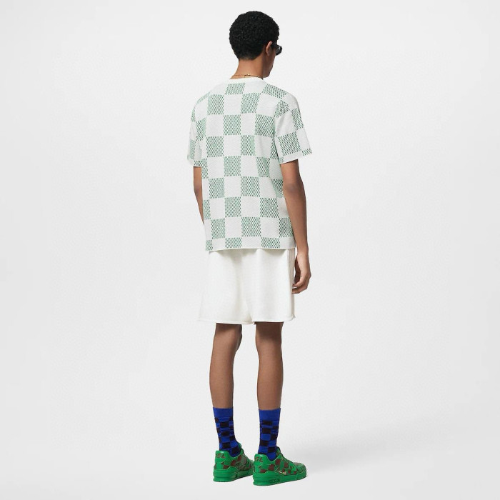 NIGO Louis Vuitton Men's Summer White Green Plaid Pattern Round Neck Cotton Short Sleeve T-Shirt #nigo98739