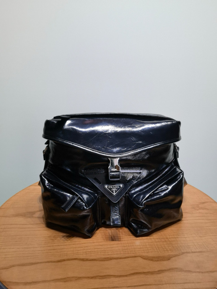 NIGO Prada Men's Black Triangle Label Metal Logo Leather Crossbody Shoulder Bag Bags #nigo98744