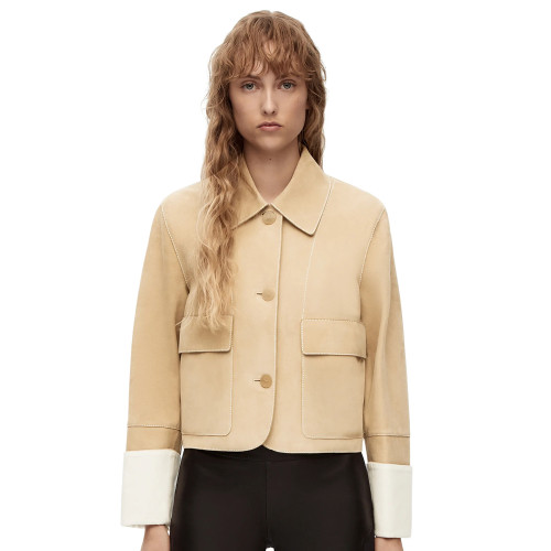 NIGO Loewe Women's Spring And Autumn Fashion Suede Sheepskin Single Breasted Short Long Sleeved Solid Color Coat #nigo7983