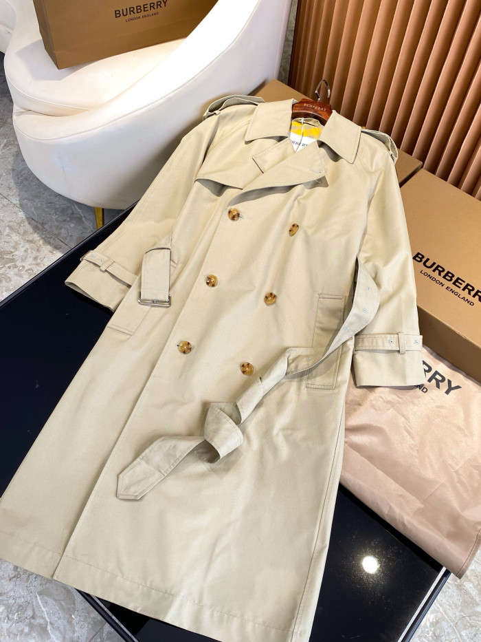 NIGO Burberry Men's Spring And Fall Solid Color Double Breasted Tie Waist Long Windbreaker Coat Jacket #nigo98782