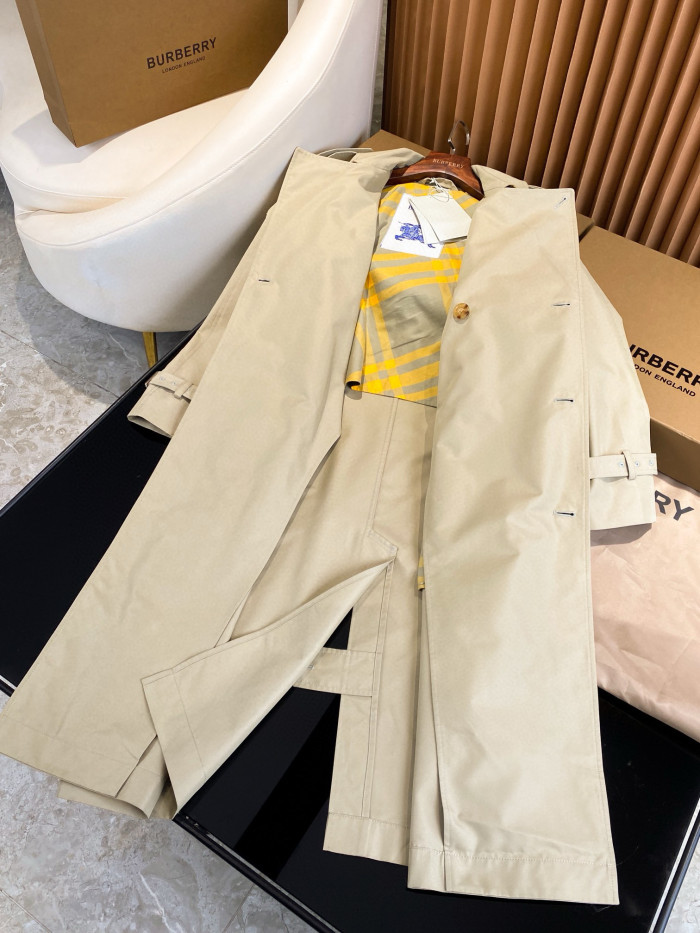 NIGO Burberry Men's Spring And Fall Solid Color Double Breasted Tie Waist Long Windbreaker Coat Jacket #nigo98782